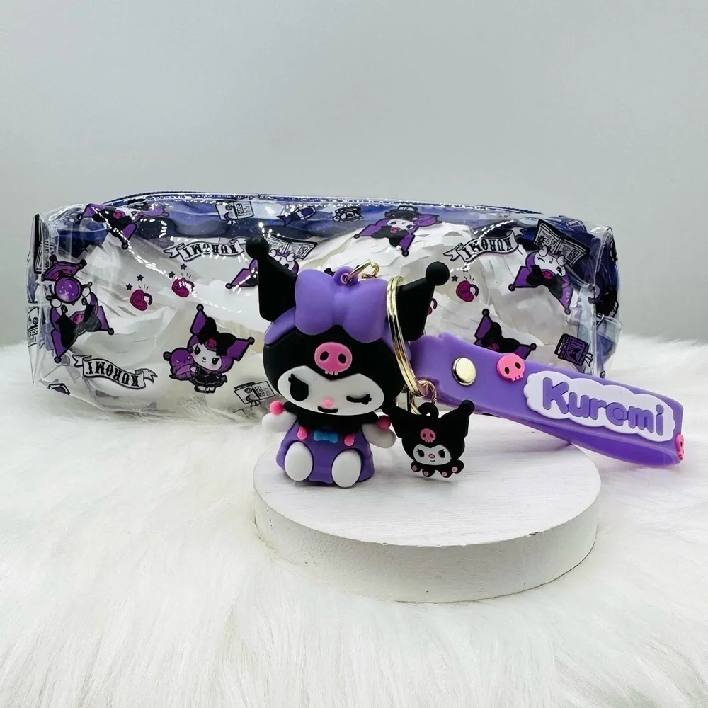 Kuromi Clear Zippered Pencil Case with Kuromi Keychain